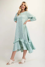 Load image into Gallery viewer, Sarah Sage Floral High-Low Dress with Ruffle Hem ( S-3XL)