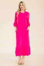 Load image into Gallery viewer, Grace Fuchsia Ruffle Hem Dress with 3/4" Ruffled Sleeves