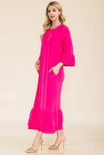 Load image into Gallery viewer, Grace Fuchsia Ruffle Hem Dress with 3/4" Ruffled Sleeves