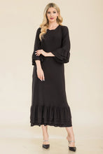Load image into Gallery viewer, Grace Black Ruffle Hem Dress with 3/4" Ruffled Sleeves