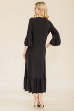 Load image into Gallery viewer, Grace Black Ruffle Hem Dress with 3/4" Ruffled Sleeves