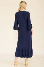Load image into Gallery viewer, Grace Navy Ruffle Hem Dress with 3/4" Ruffled Sleeves (S-3XL)