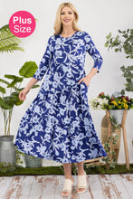 Load image into Gallery viewer, Royal Blue Floral Print Asymmetric Dress (S-3X)