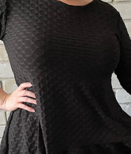 Load image into Gallery viewer, "Restocked" Camila Classy Black Honeycomb Knit Tunic with Ruffled Hem