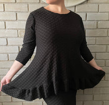 Load image into Gallery viewer, "Restocked" Camila Classy Black Honeycomb Knit Tunic with Ruffled Hem