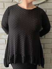 Load image into Gallery viewer, "Restocked" Camila Classy Black Honeycomb Knit Tunic with Ruffled Hem