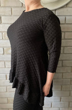 Load image into Gallery viewer, "Restocked" Camila Classy Black Honeycomb Knit Tunic with Ruffled Hem