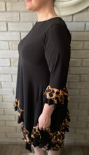 Load image into Gallery viewer, Restocked! Annabelle Black w/ Leopard Ruffled  Shark Bite Top/Tunic (S-4X)