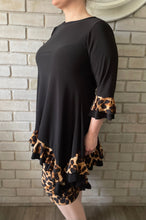 Load image into Gallery viewer, Restocked! Annabelle Black w/ Leopard Ruffled  Shark Bite Top/Tunic (S-4X)