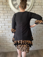 Load image into Gallery viewer, Restocked! Annabelle Black w/ Leopard Ruffled  Shark Bite Top/Tunic (S-4X)