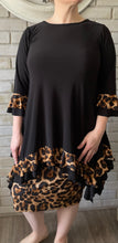 Load image into Gallery viewer, Restocked! Annabelle Black w/ Leopard Ruffled  Shark Bite Top/Tunic (S-4X)