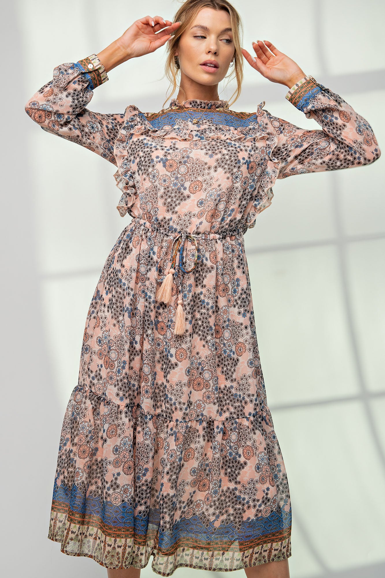 coral and blue maxi dress Coral Blue Chiffon Printed Midi Dress – Snazzy Stitches Boutique