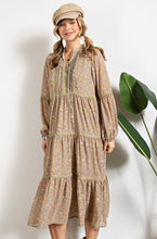 Load image into Gallery viewer, Sage Printed Floral  Chiffon Tiered Dress