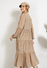 Load image into Gallery viewer, Sage Printed Floral  Chiffon Tiered Dress