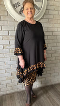Load image into Gallery viewer, Restocked! Annabelle Black w/ Leopard Ruffled  Shark Bite Top/Tunic (S-4X)