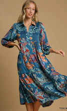 Load image into Gallery viewer, Sasha Teal Paisley Print Satin Midi Dress