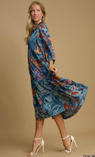 Load image into Gallery viewer, Sasha Teal Paisley Print Satin Midi Dress