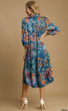 Load image into Gallery viewer, Sasha Teal Paisley Print Satin Midi Dress