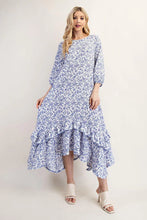 Load image into Gallery viewer, Sarah Blue and Ivory Floral High Low Dress