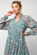 Load image into Gallery viewer, Teal Sage Green Floral Printed Chiffon  Dress