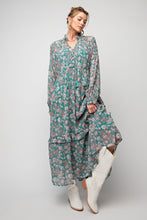 Load image into Gallery viewer, Teal Sage Green Floral Printed Chiffon  Dress
