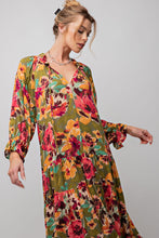 Load image into Gallery viewer, Sabrina Olive Rose Printed 3/4 Sleeve Dress