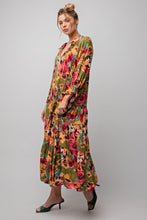 Load image into Gallery viewer, Sabrina Olive Rose Printed 3/4 Sleeve Dress