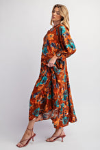 Load image into Gallery viewer, Sabrina Burnt Orange, Teal  Floral 3/4 Sleeve Dress
