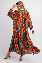 Load image into Gallery viewer, Sabrina Burnt Orange, Teal  Floral 3/4 Sleeve Dress