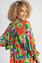 Load image into Gallery viewer, "Restocked" Lime Green and Orange Floral Printed Dress with 3/4" Sleeve.