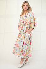 Load image into Gallery viewer, Amy Sweet Cream Peach Blossom Dress with Bubble Sleeves (S-L)