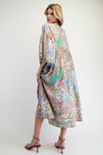 Load image into Gallery viewer, Amy Blue and Peach Blossom Dress with Bubble Sleeves