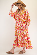 Load image into Gallery viewer, Peachy Pink Floral 3/4" Sleeve Dress ( S-L)