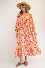 Load image into Gallery viewer, Peachy Pink Floral 3/4" Sleeve Dress ( S-L)