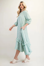 Load image into Gallery viewer, Sarah Sage Floral High-Low Dress with Ruffle Hem ( S-3XL)
