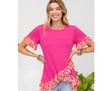 Load image into Gallery viewer, Fuchsia  Animal Print Ruffle Details Top