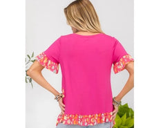 Load image into Gallery viewer, Fuchsia  Animal Print Ruffle Details Top