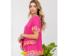 Load image into Gallery viewer, Fuchsia  Animal Print Ruffle Details Top