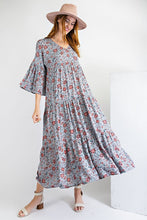 Load image into Gallery viewer, Hazel Lovely Blue Floral Print Dress with Bell Sleeves