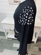 Load image into Gallery viewer, Custom Black Top with Polka Dot  Sleeves and Slouch Pocket (M-3X)