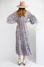 Load image into Gallery viewer, Hazel Lovely Blue Floral Print Dress with Bell Sleeves