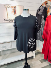 Load image into Gallery viewer, Custom Black Top with Polka Dot  Sleeves and Slouch Pocket (M-3X)