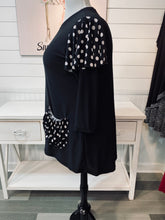 Load image into Gallery viewer, Custom Black Top with Polka Dot  Sleeves and Slouch Pocket (M-3X)