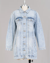 Load image into Gallery viewer, Sale! White Washed Long Blue Jean Jacket FB Live
