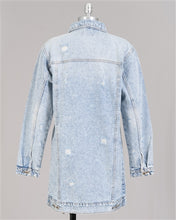 Load image into Gallery viewer, Sale! White Washed Long Blue Jean Jacket FB Live