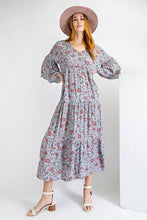 Load image into Gallery viewer, Hazel Lovely Blue Floral Print Dress with Bell Sleeves
