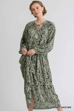 Load image into Gallery viewer, MELINDA Dusty Sage Animal Print Maxi Dress (Med. Last one )