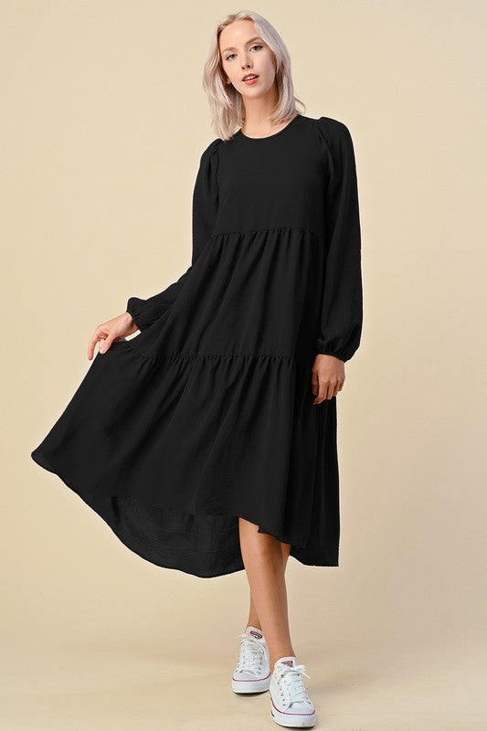 KATE Black Dress with Long Sleeves  (S-3X)