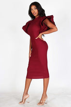 Load image into Gallery viewer, Wine Dress with Butterfly Sleeves and Ruffle Detailing (S-3X)
