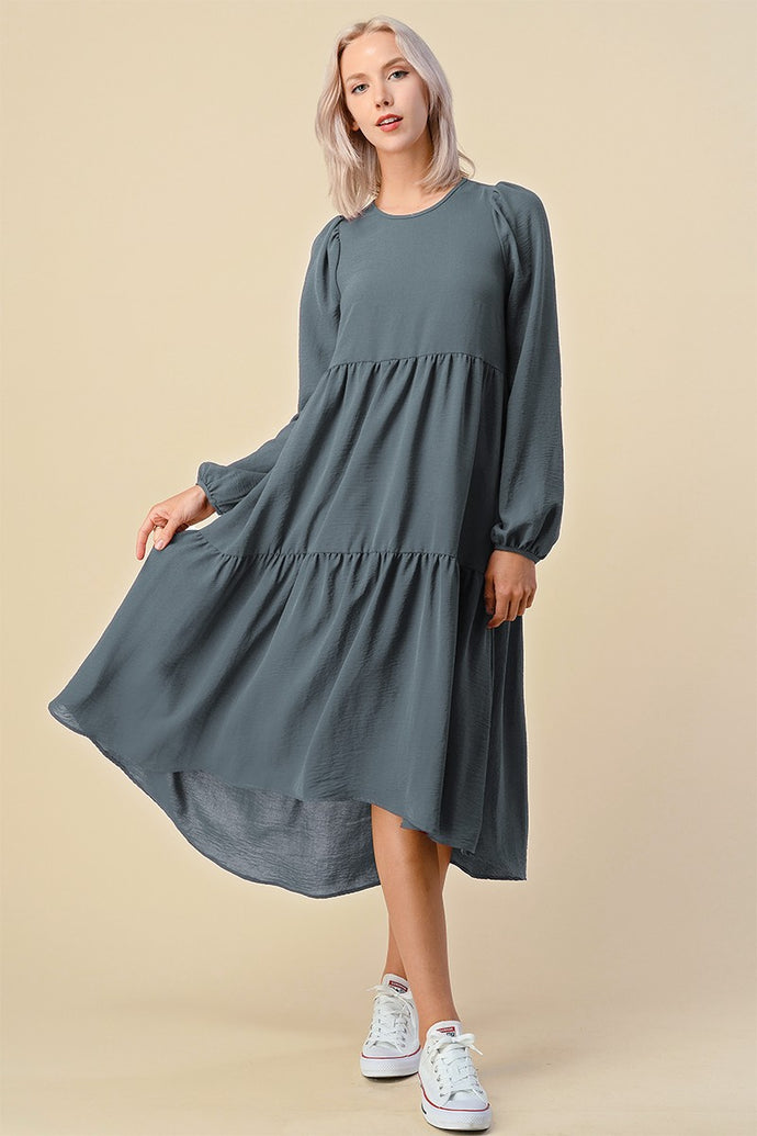 KATE Classy  Steel Blue  Dress with Long Sleeves  (S -3XL)